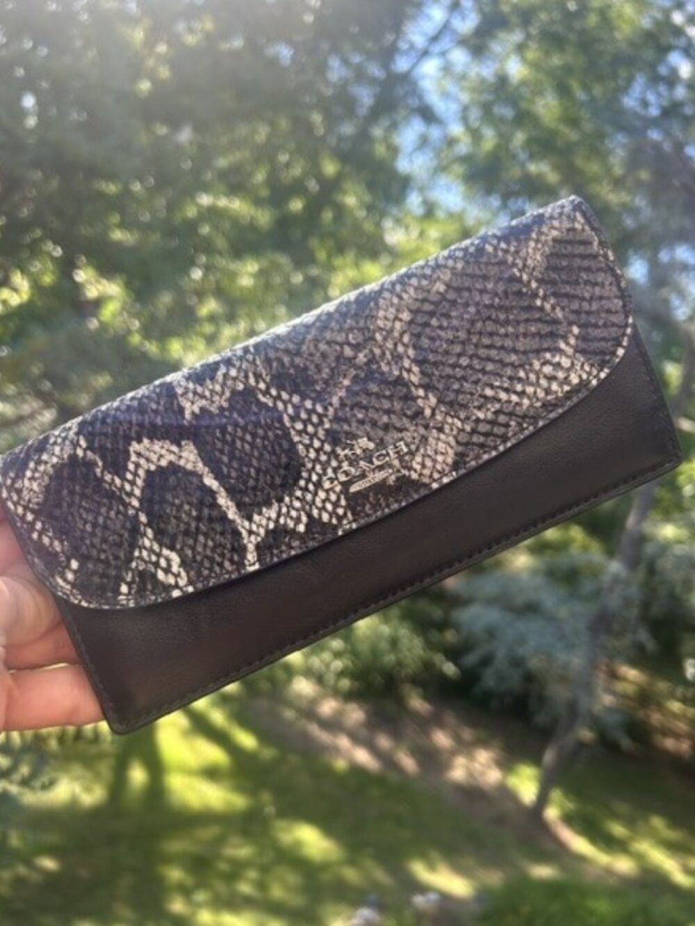 COACH Python NWT Black Silver Soft 100% Leather Envelope WALLET